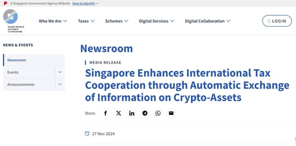 Singapore to Implement the Crypto-Asset Reporting Framework (CARF) as Early as 2027